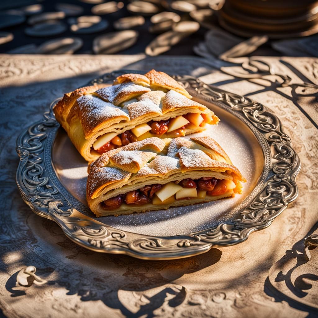 Hyper-Realistic Apple Strudel in Austrian Schloss Courtyard