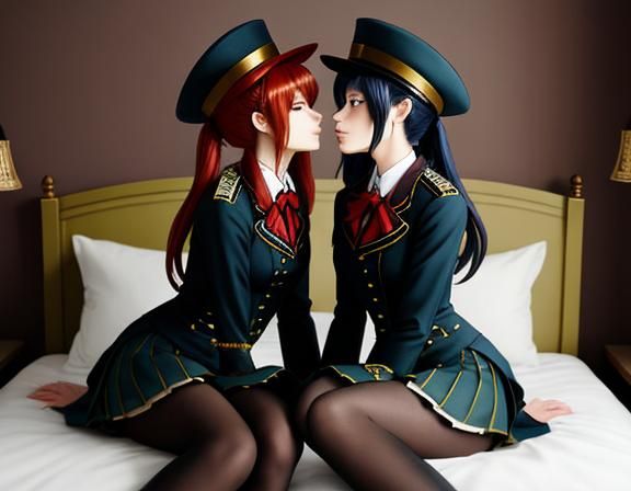 Steampunk Anime Twins Kissing in Bedroom