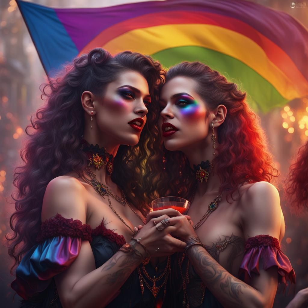 Vampire Lesbians Celebrate Gay Pride: Detailed Matte Paintin...