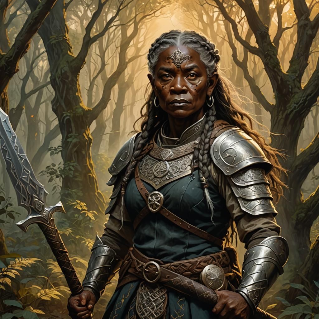 Halfling Warrior Woman Portrait in Mystical Forest