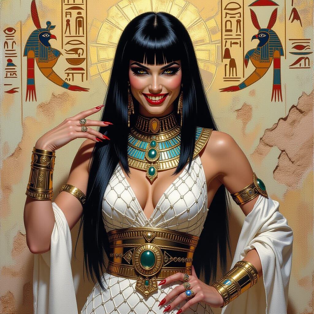 Pale Pharaoh Vampire Grin in Fantasy Oil Painting