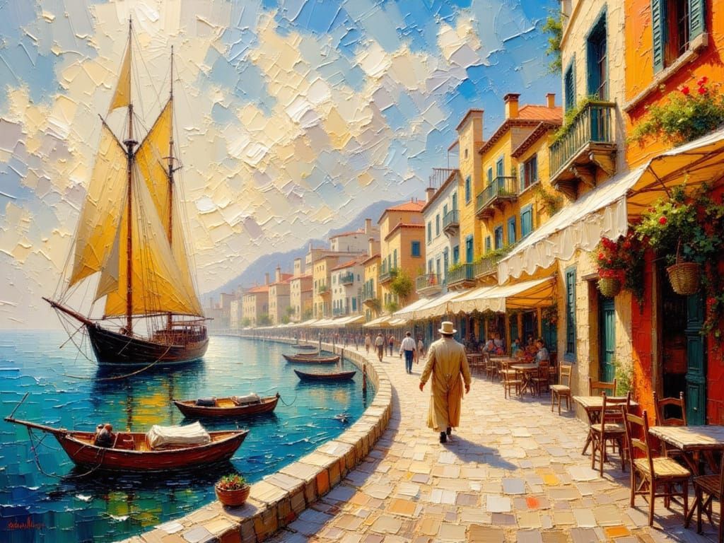 Majestic Boats Sailing: Impasto Oil Painting