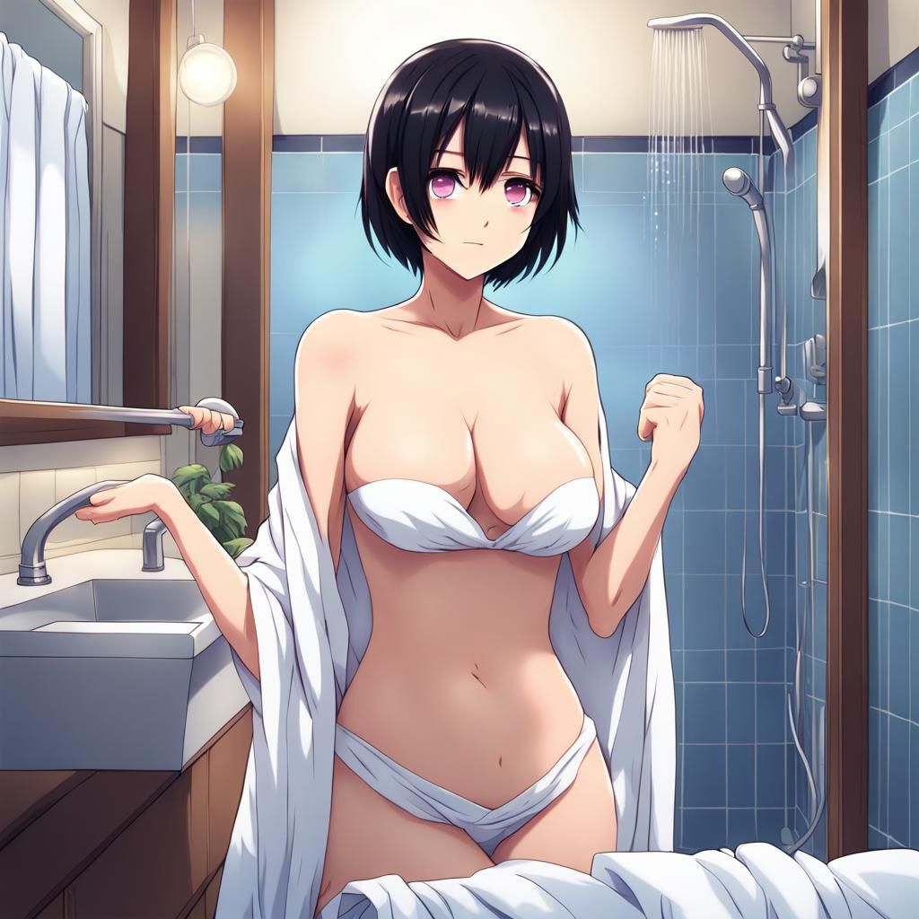 Anime Girl in Towel After Shower