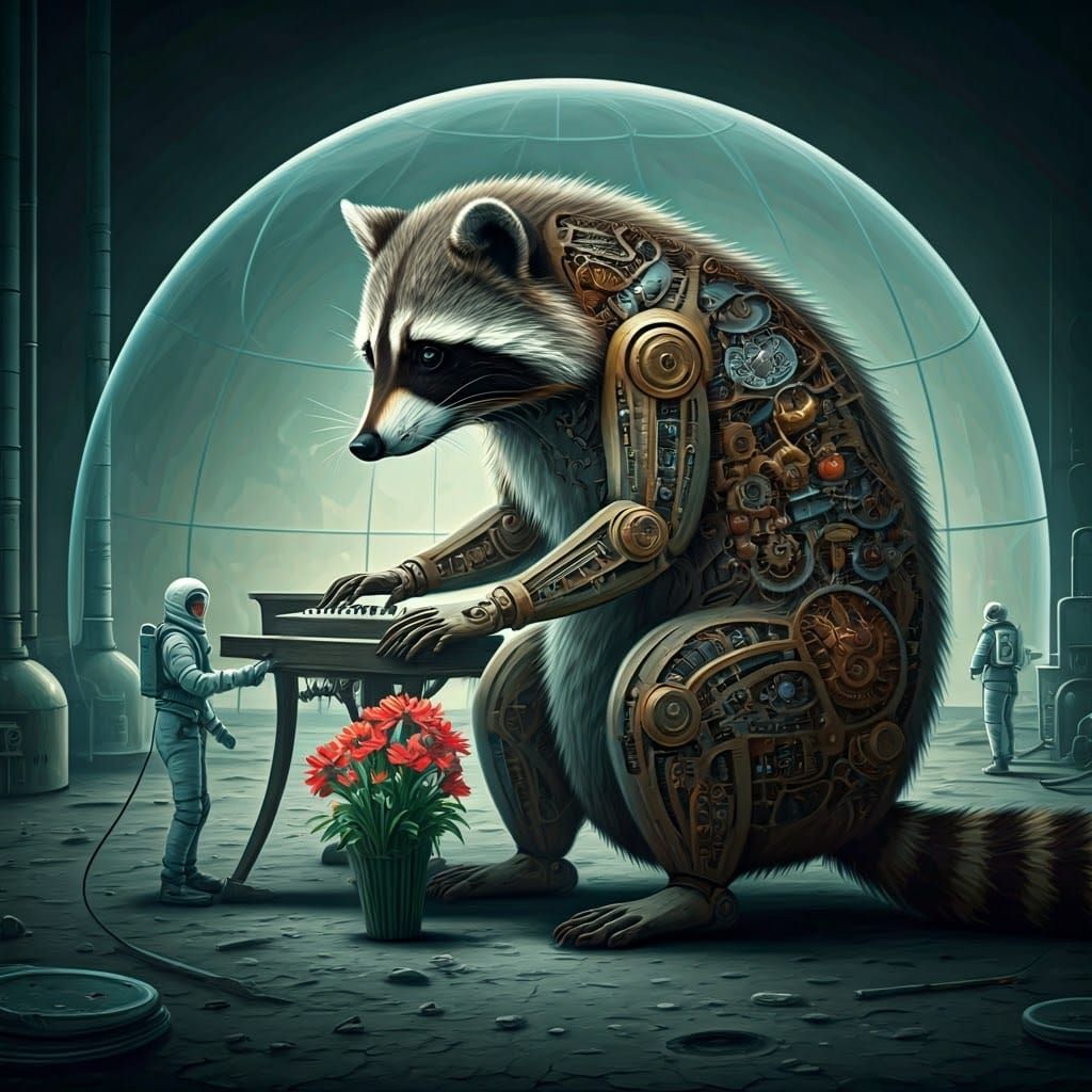 Men on the Moon with Mechanical Raccoon