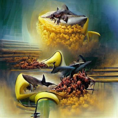 Sharks Eating Bananas Inspired by Jim Burns