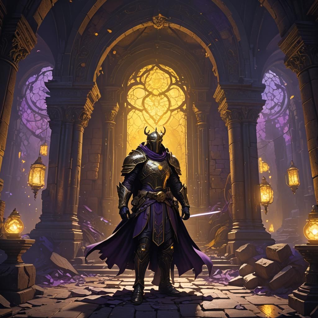 Mysterious Hero in Dark Fantasy Ruins