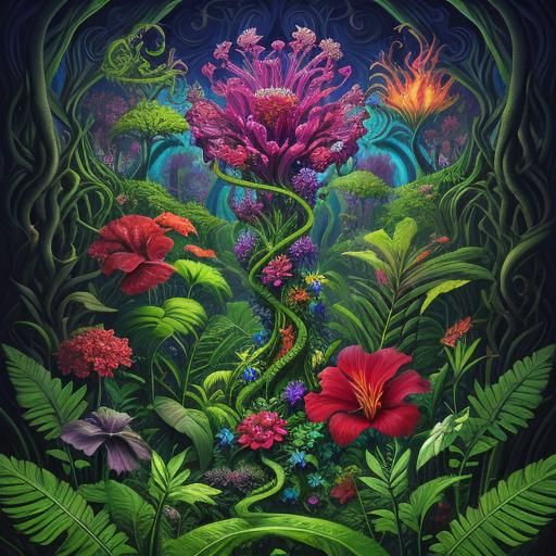 Hibiscus and Fern Merge in Biomechanical Forest