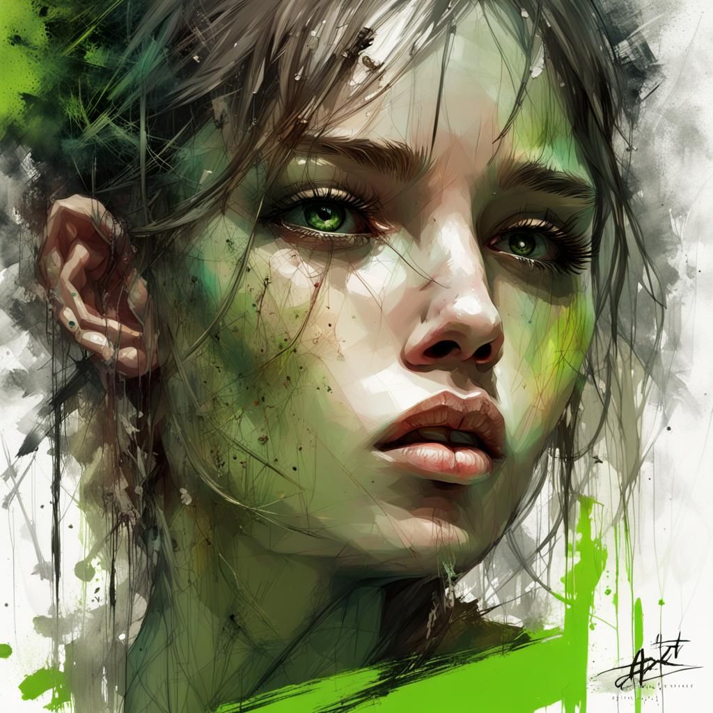 Peridot Crystal Girl Portrait in Hyperdetailed Digital Art