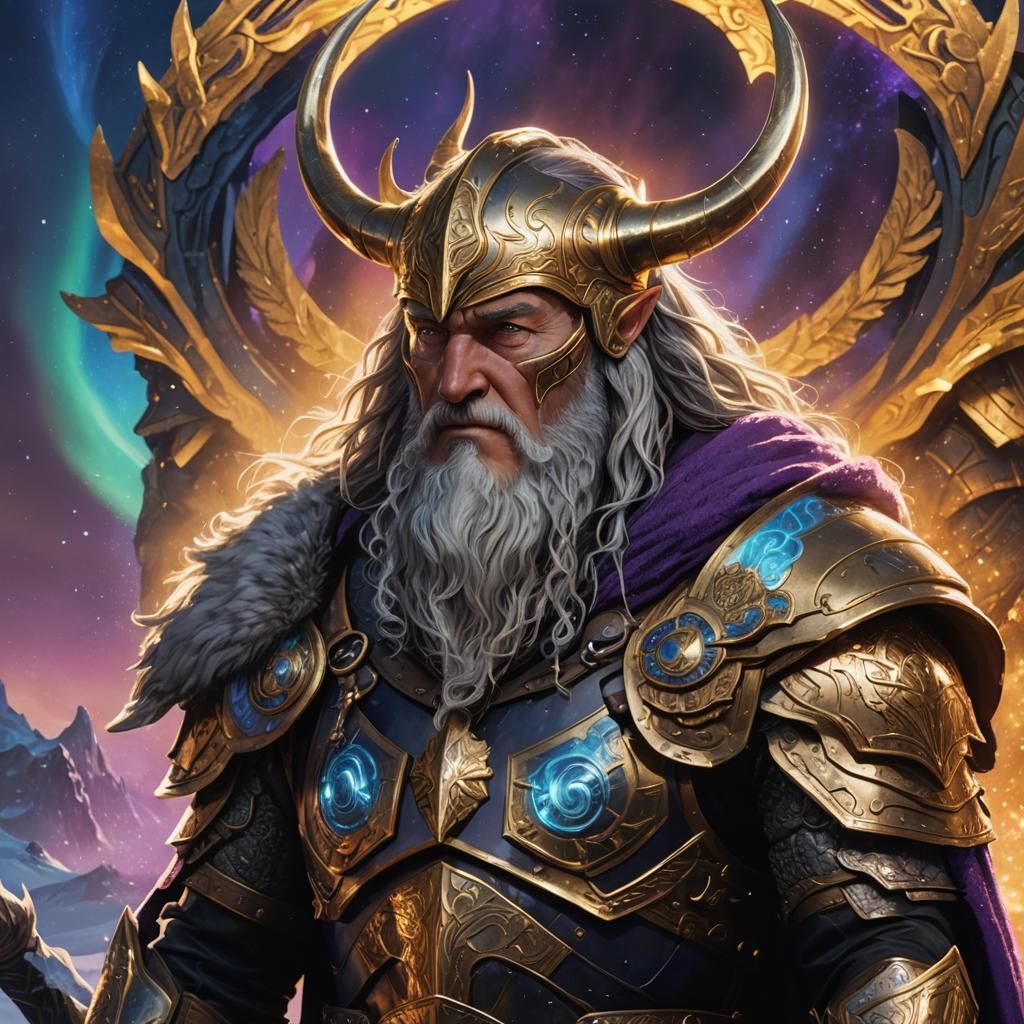 Odin Hyperrealistic Concept Art in Vibrant Asgardian Landsca...