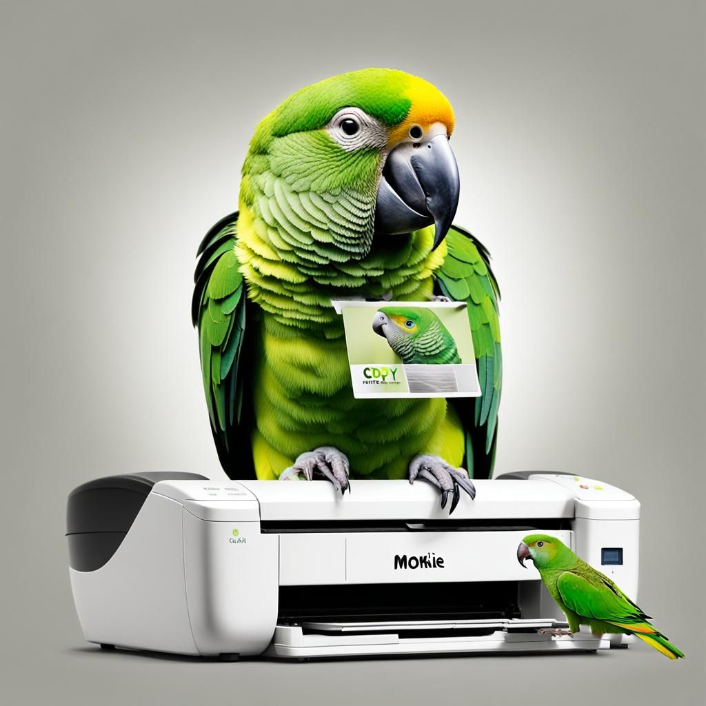 Parrot on Printer: Copy Mookie in Office Setting