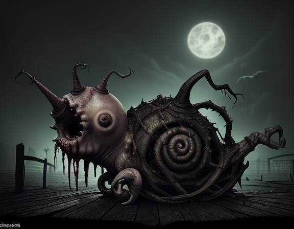 Horror Zombie Snail in Chiaroscuro Style