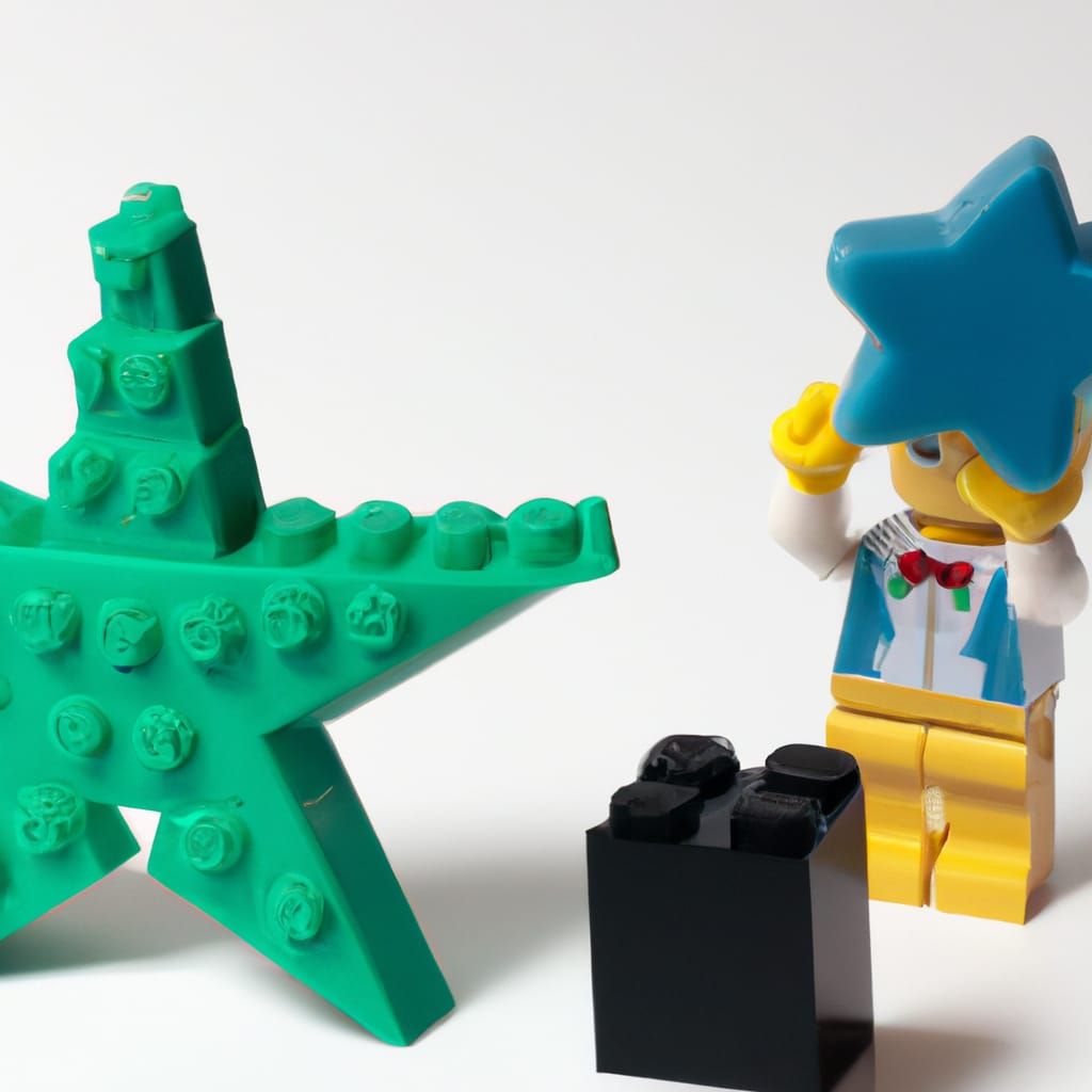 Patrick Star Assembling Lego Set in Realistic Photo Style
