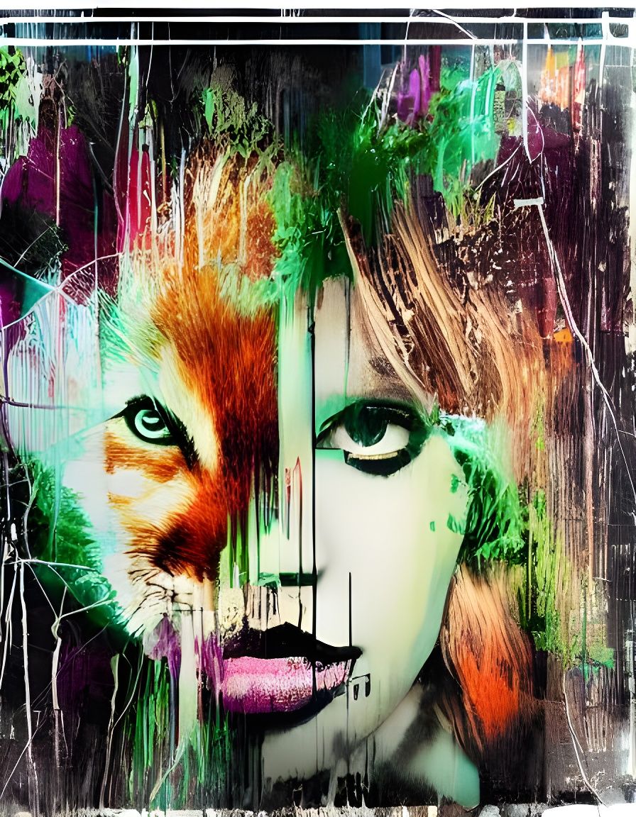 Girl with Fox in Double Exposure Graffiti Art