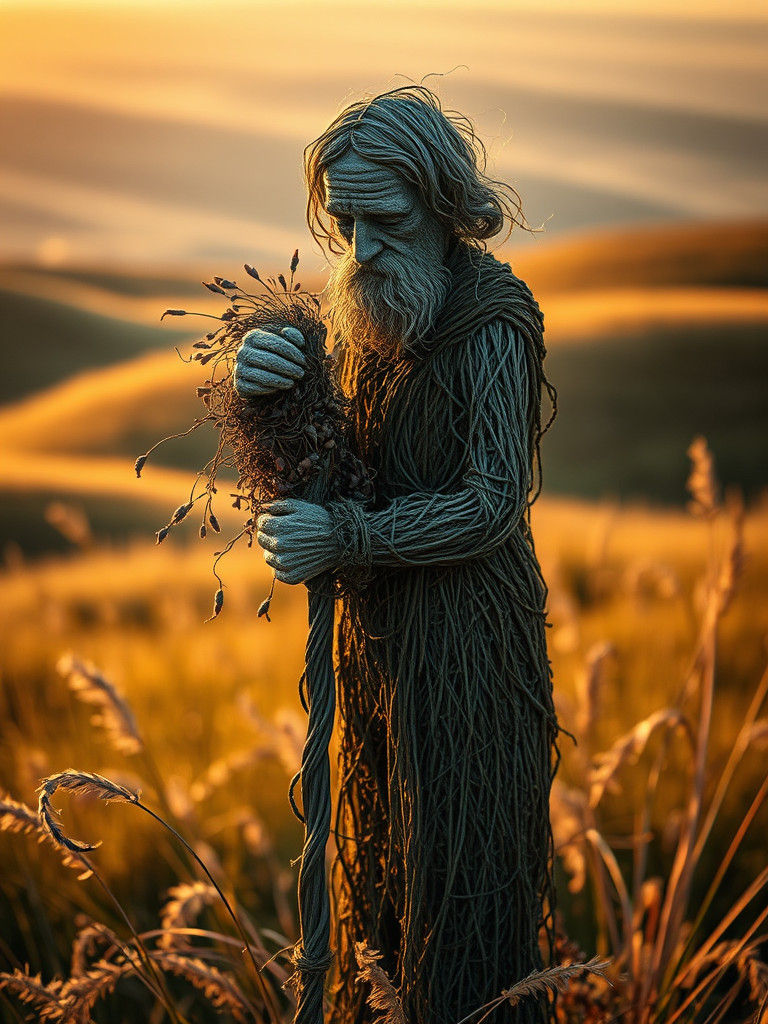 Thyme Man in Dreamy Double Exposure Landscape