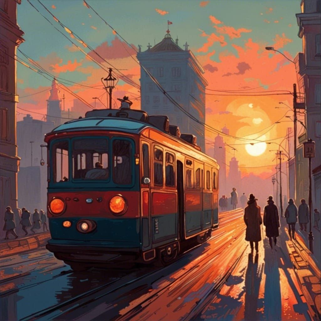 Vintage Car at Sunrise: Painterly Cityscape