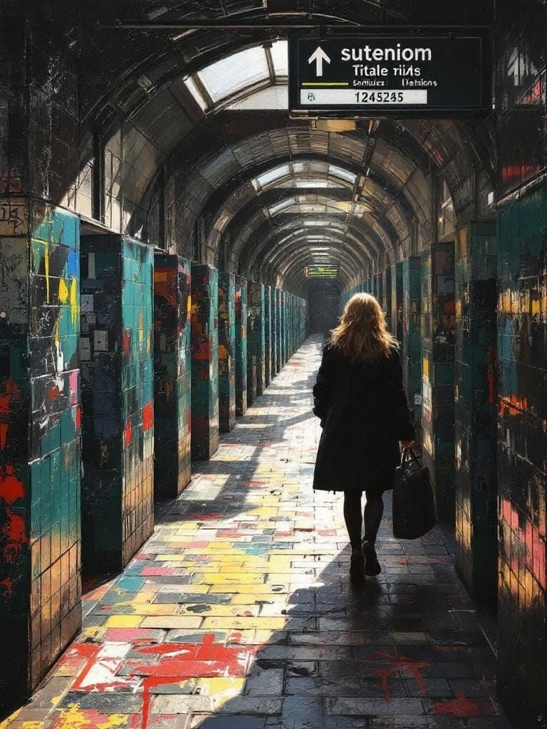 Abstract Subway Station in Expressionist Impasto Style