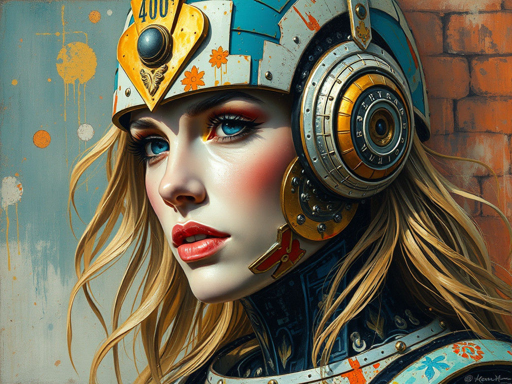 Valkyrie Commander as Oil Gouache Robot in Klimt Style