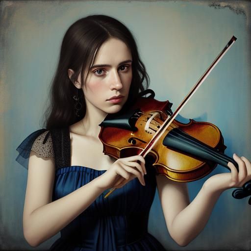 Dreamy Pop Art Violinist Portrait with Bubbles