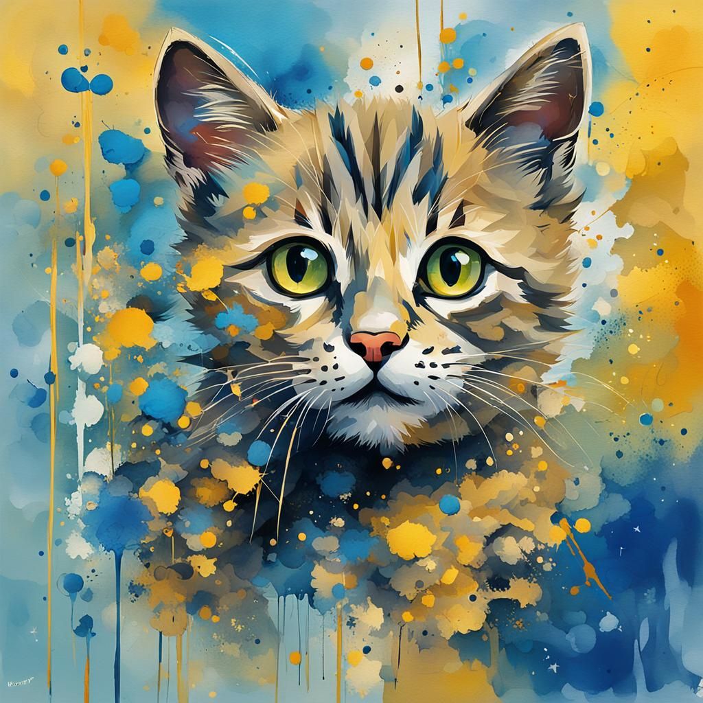 Cute Kitten and Mouse in Ethereal Impressionism