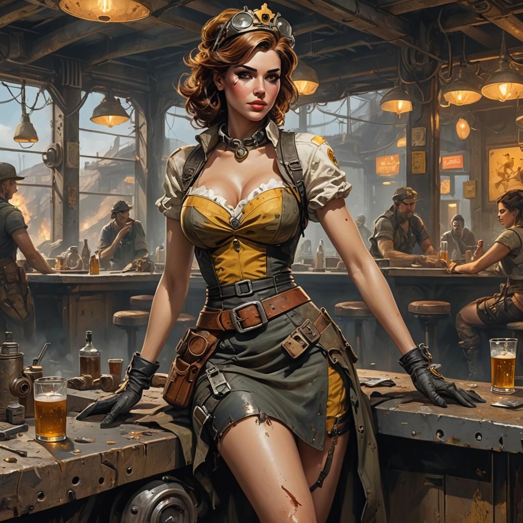 Post-Apocalyptic Pin-Up Character in Acrylic Painting Style