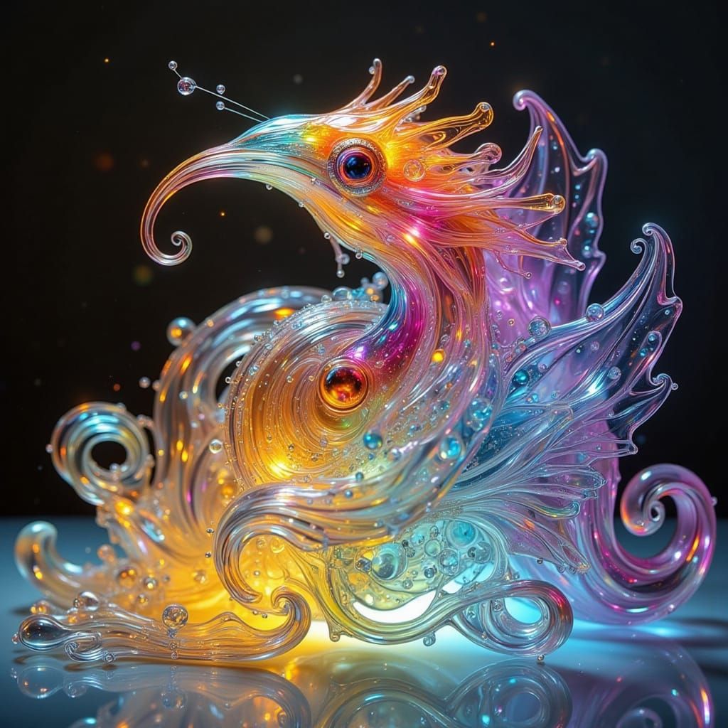 Ethereal Glass Sculpture in Dark Glitch Aesthetic