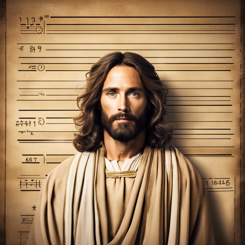 Jesus Christ Mugshot in Ancient Clothing