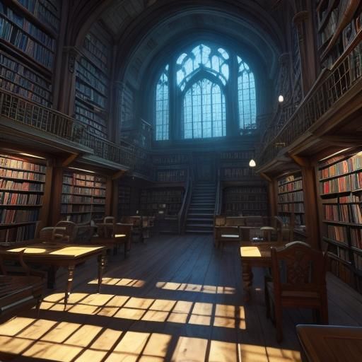 Enchanting Fantasy Library with Ancient Tomes