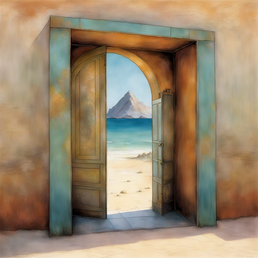 Hidden door in a desert.