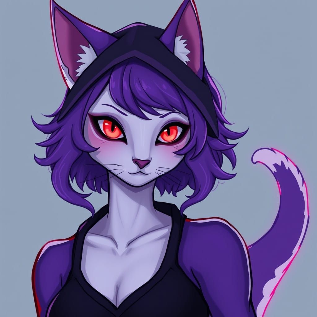 Cyberpunk Catgirl in Vibrant Purple Hairdo