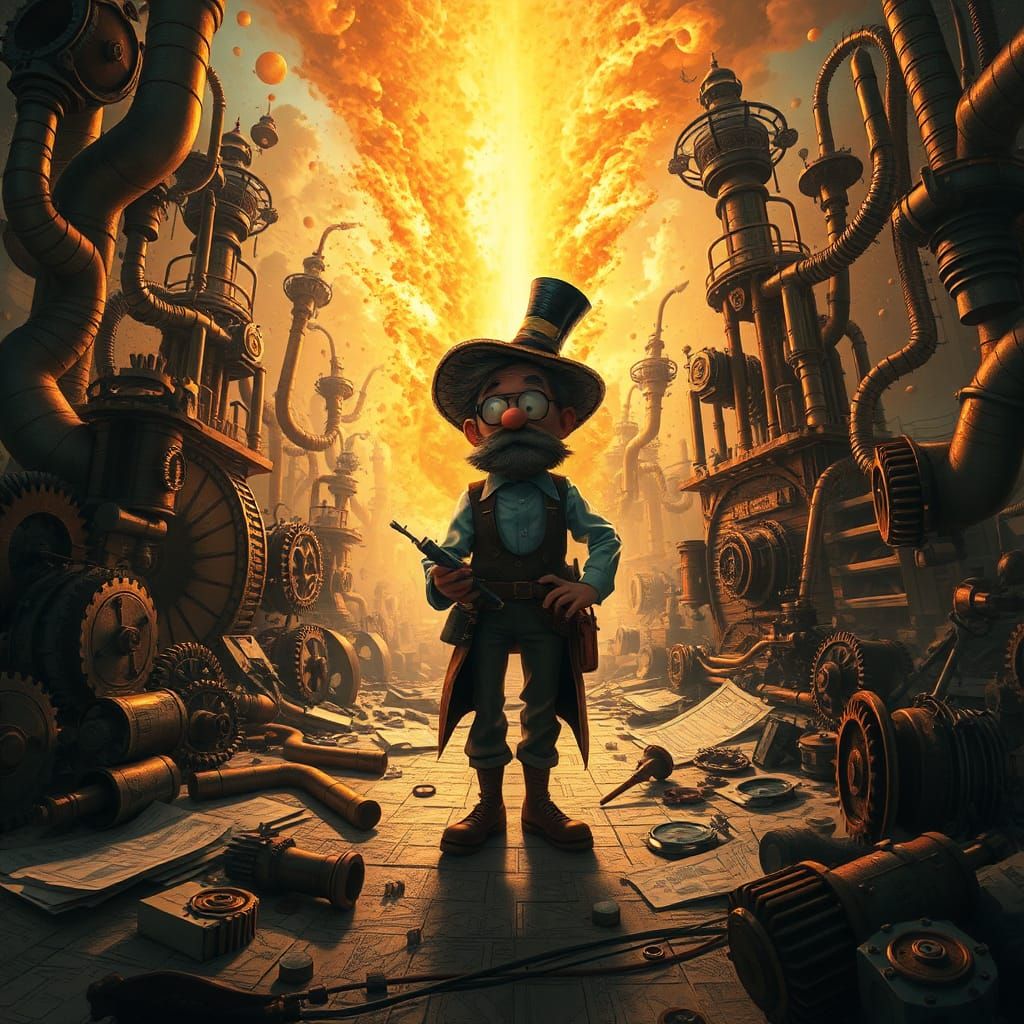 Inventor's Workshop Explosion: Digital Matte Painting