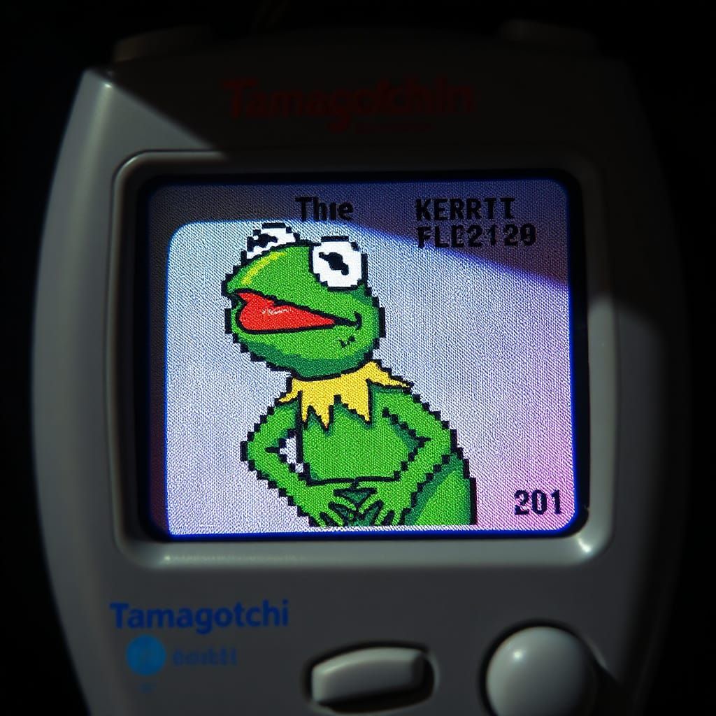 8-Bit Kermit on Tamagotchi Screen Pixel Art
