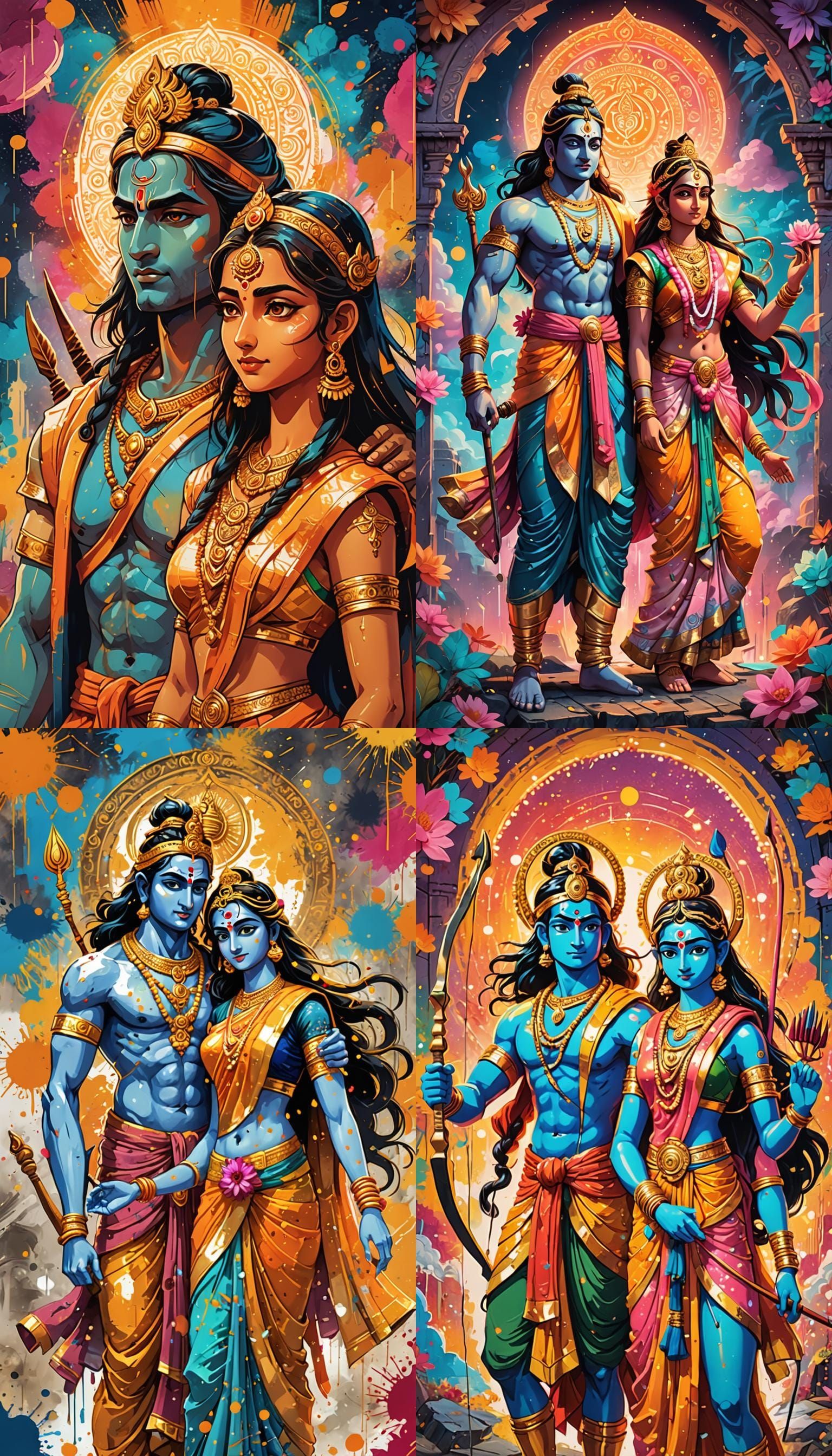 Anime Lord Ram and Sita with Graffiti Background