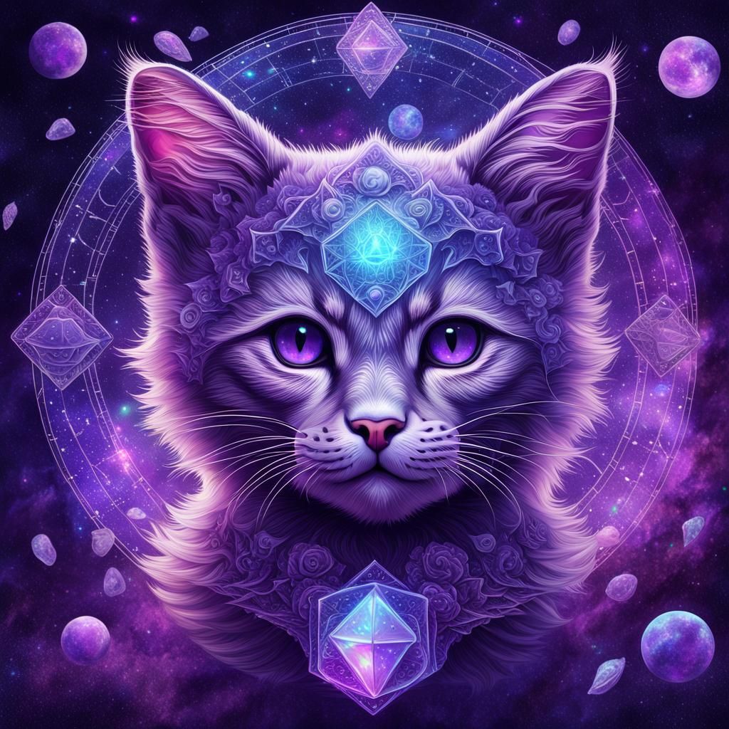 Amethyst Kitten in Visionary Astral Illustration