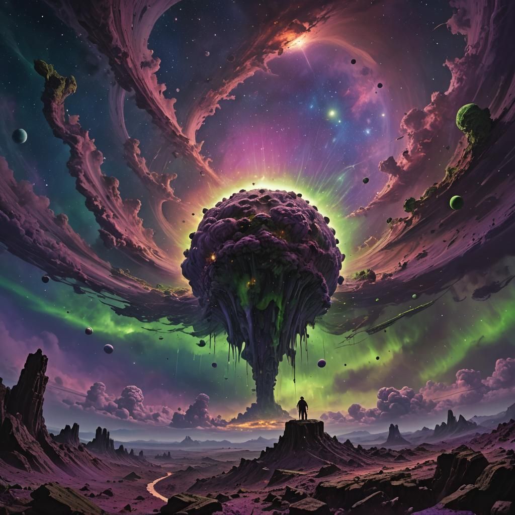 Cosmic Singularity in Beksiński-Inspired Dark Fantasy