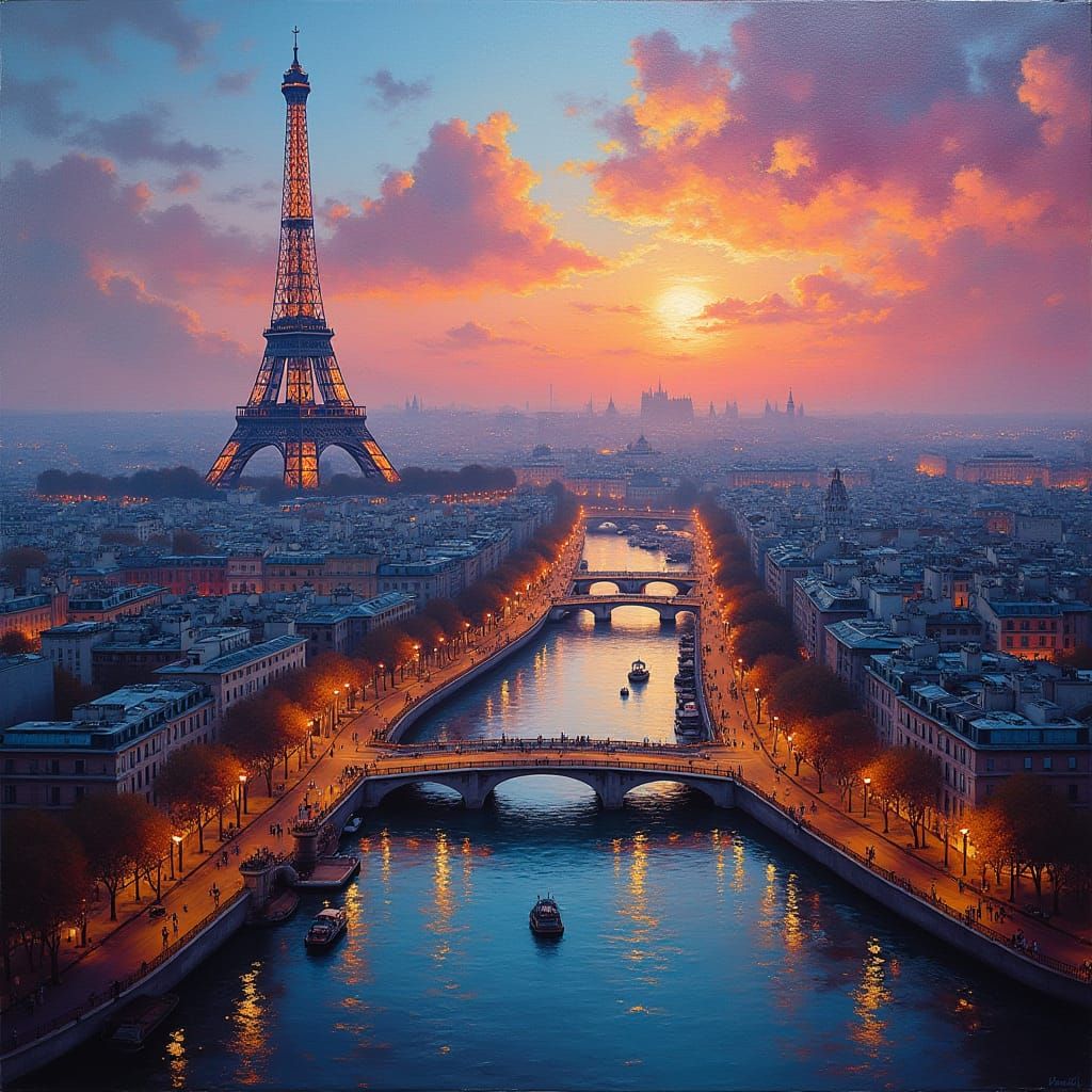 Paris Cityscape in Detailed Oil Painting Style
