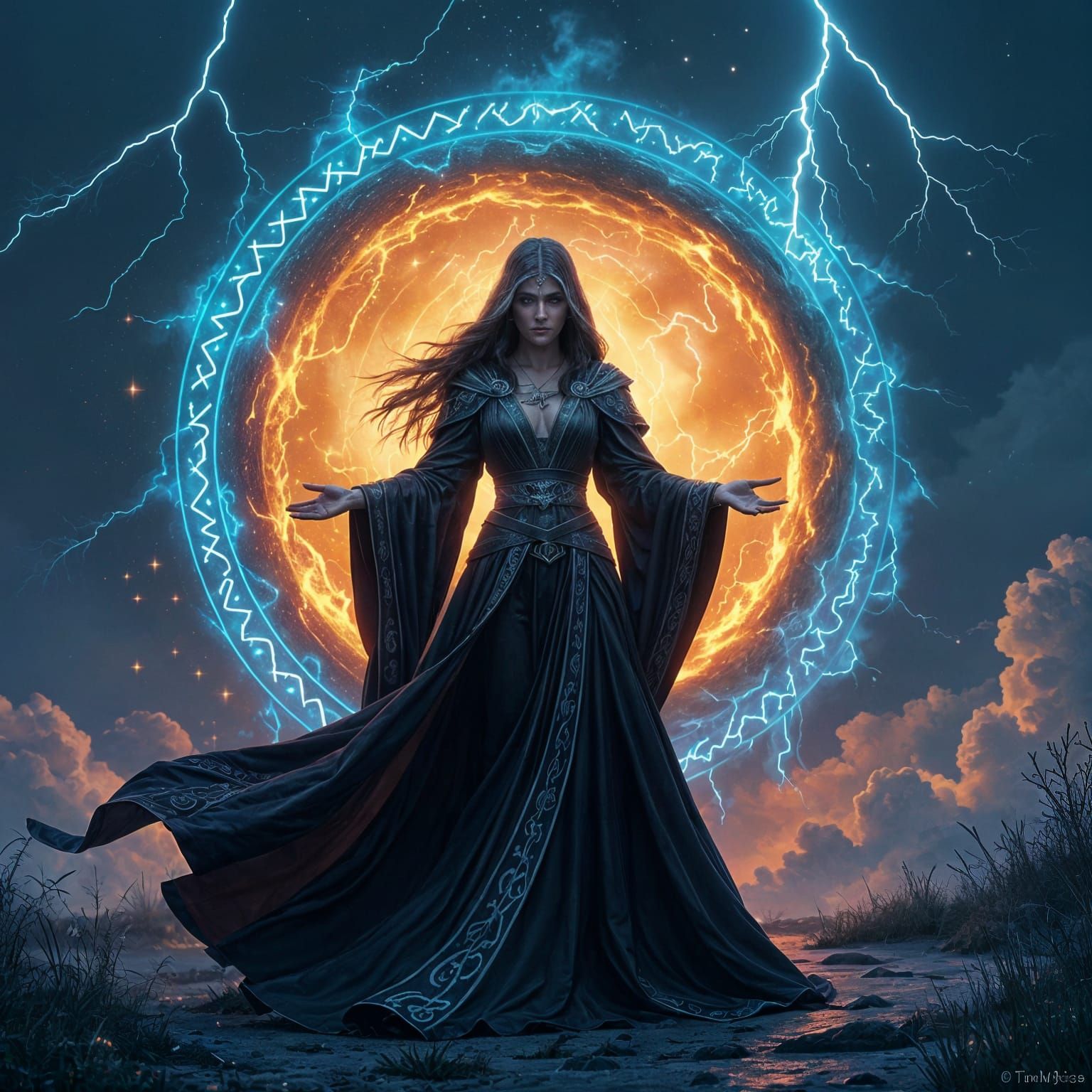 Fiery Portal: A Powerful Sorceress in a Storm