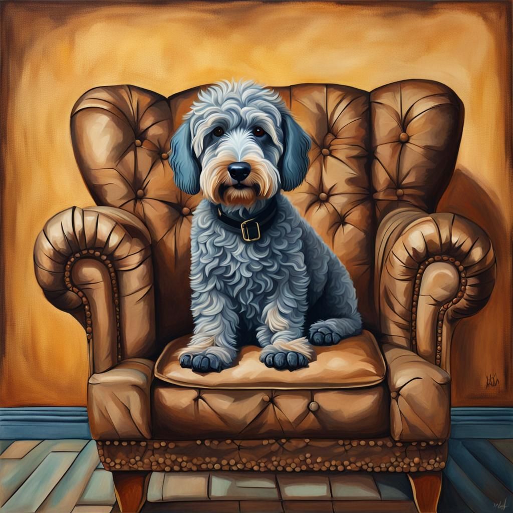 Labradoodle on Armchair in Realistic Surrealism