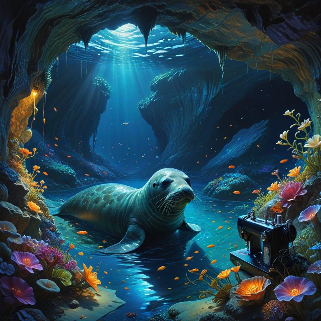 Monk Seal Crafts Elegant Dress in Bioluminescent Underwater ...