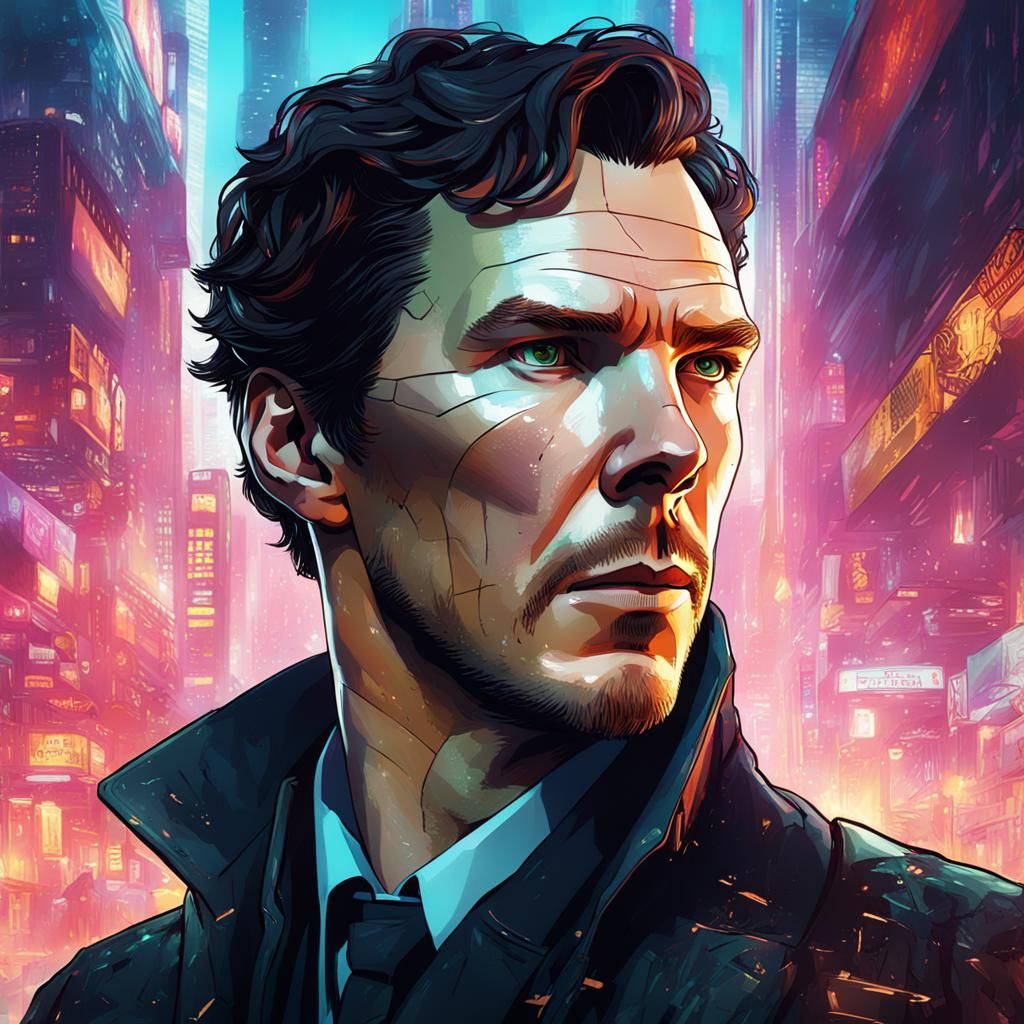 Sherlock Holmes in Cyberpunk Style Portrait