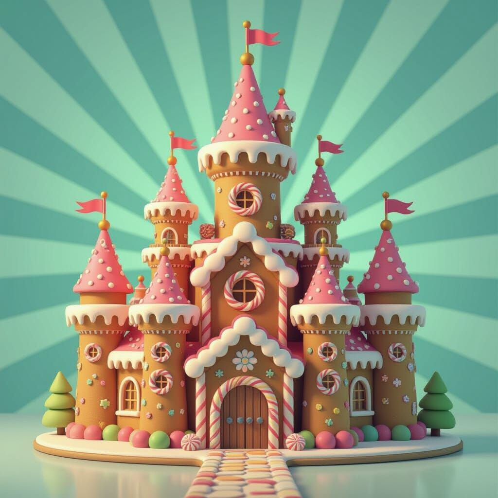Quirky Medieval Gingerbread Castle in Pixar Style