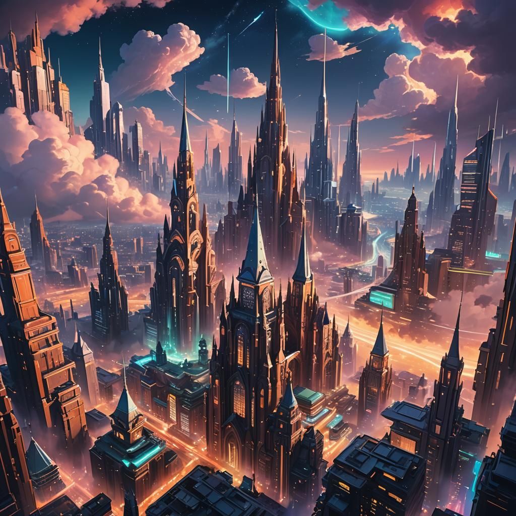 Futuristic Cloud Metropolis Inspired by Anime Art