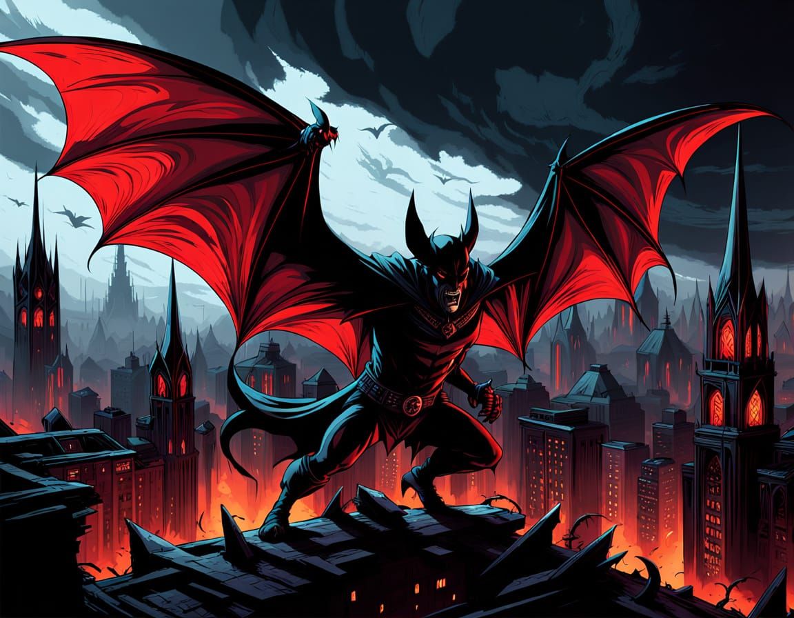 Gritty Apocalypse Scene with Massive Bat in Flight