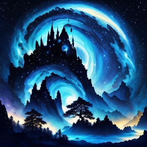 Starry Night Painted on Pearl Blue Seashell