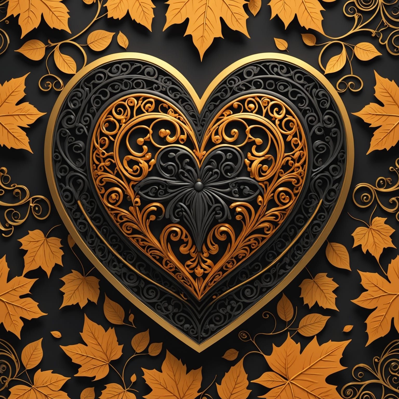 Voluminous 3D Heart with Autumnal Design