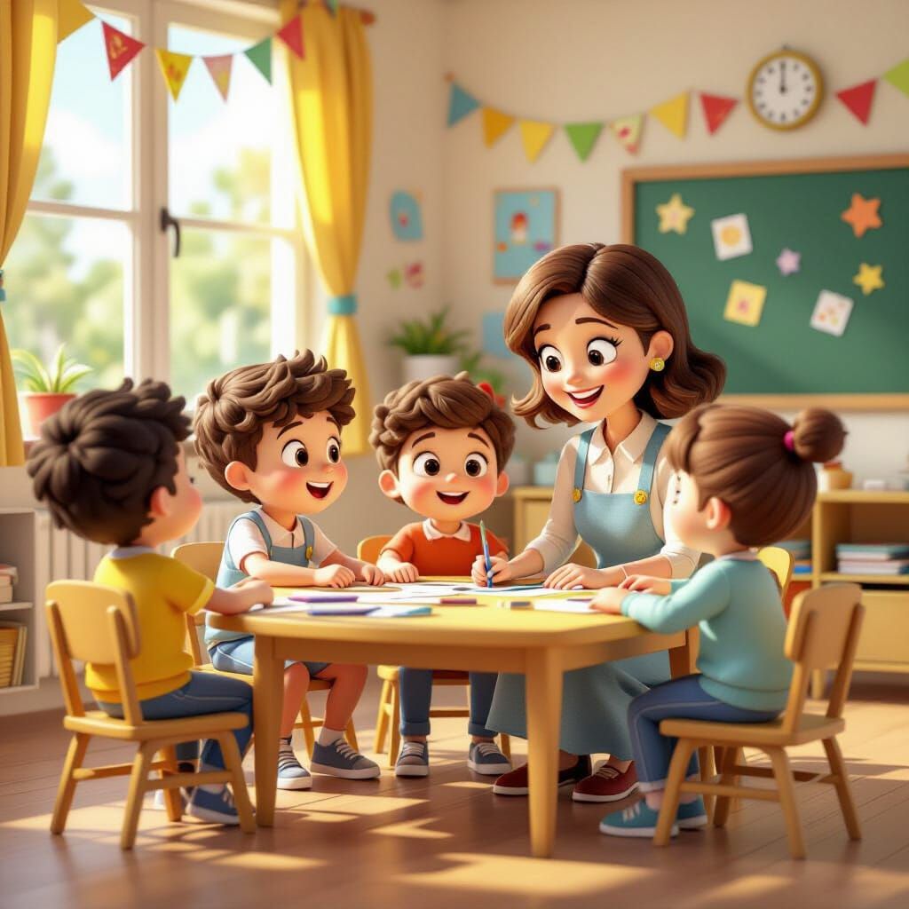 Smiling Children in a Whimsical Classroom