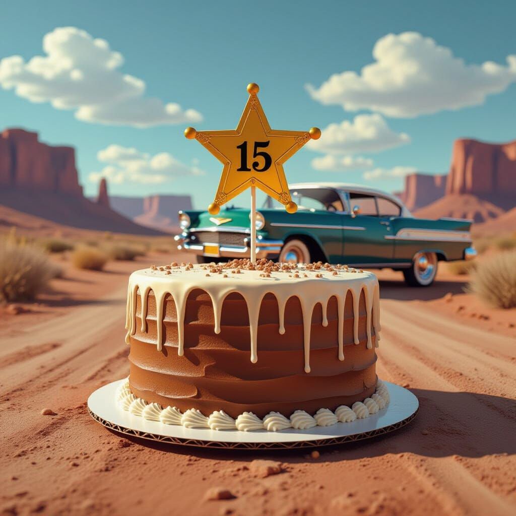 Wild West Cake with Sheriff Star and Cowboy Car