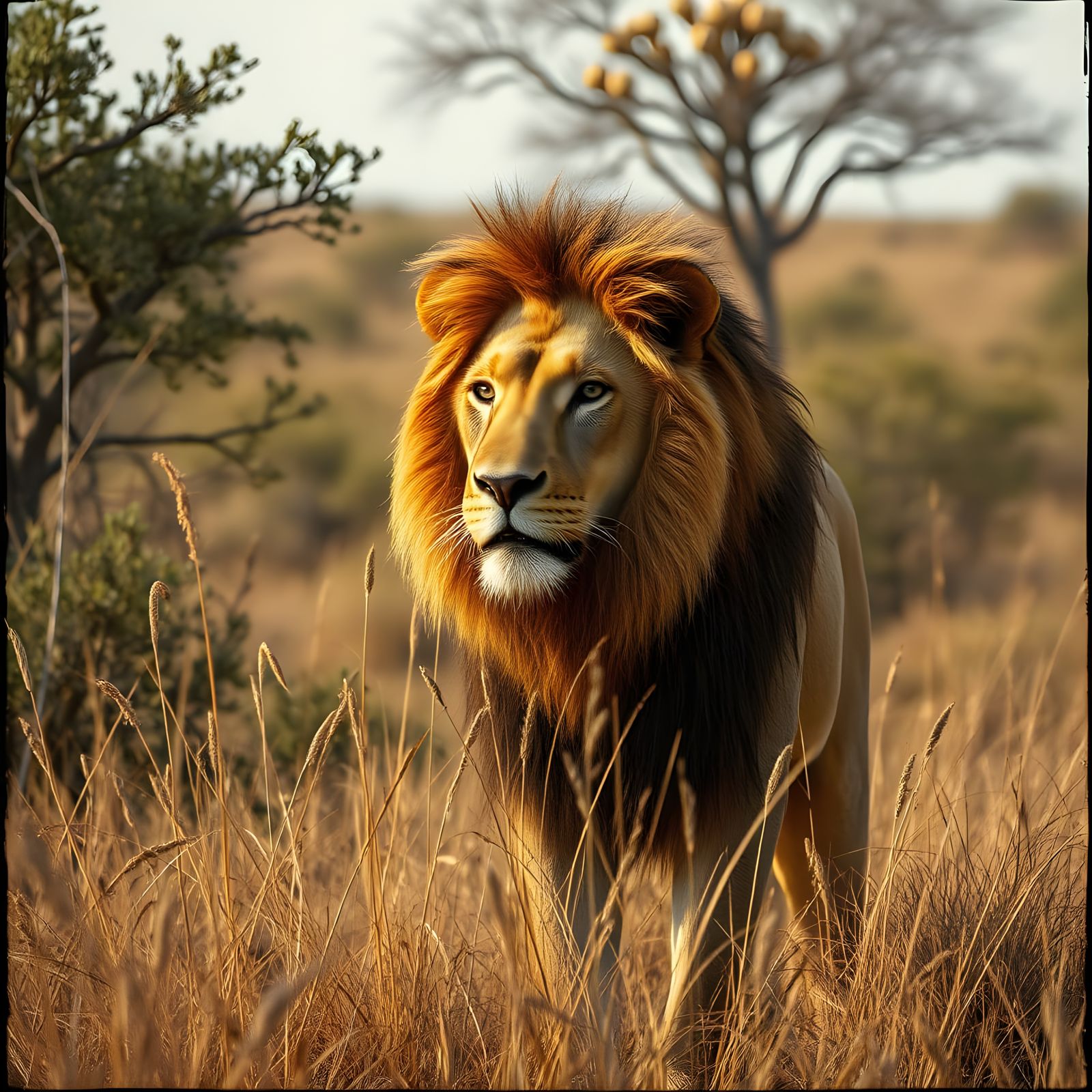 Vintage Photograph of Lion in the Savannah