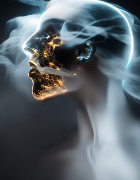 Glowing Smoke Skull with Gold Filigree