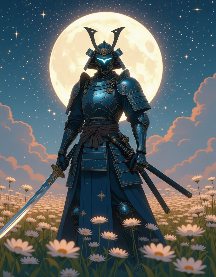 Celestial Biomechanical Samurai in Stardust Field