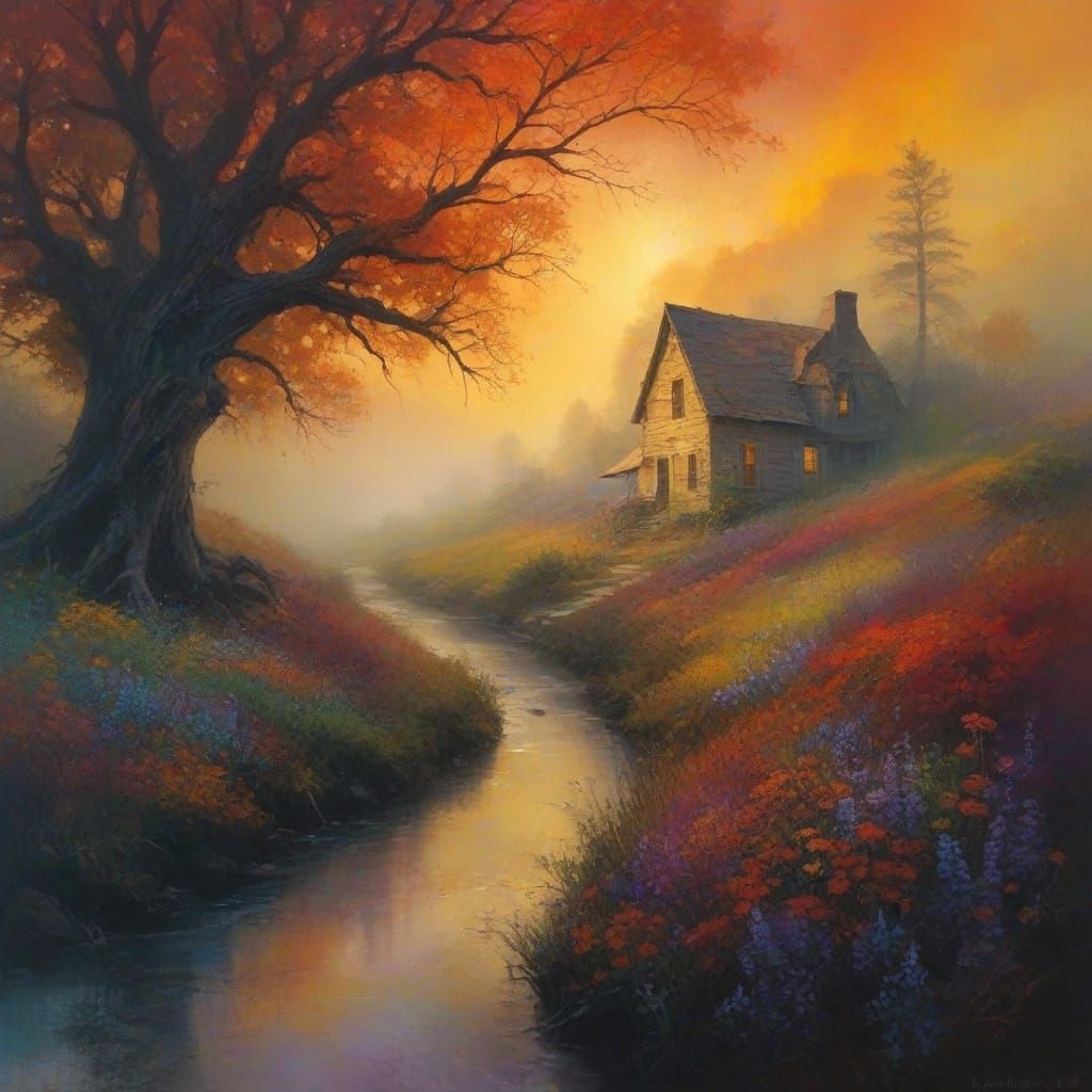 Whimsical Hillside Retreat in a Dreamy Mural